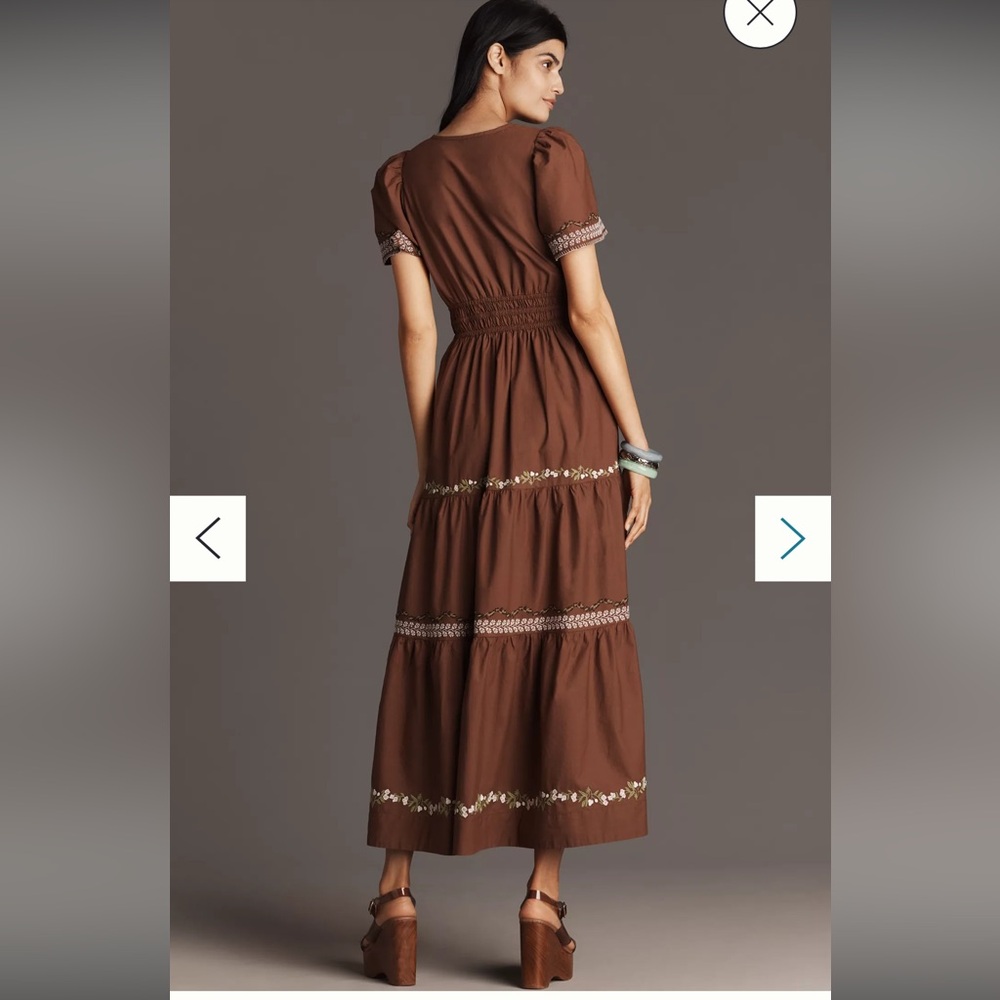 Anthropologie The Somerset Embroidered Maxi Dress SP Root Beer NWT - Picture 3 of 6